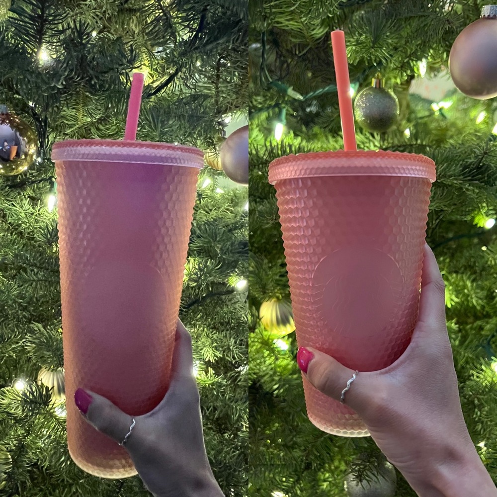 BRAND NEW WITH TAGS! STARBUCKS pink lemonade soft touch studded tumbler set